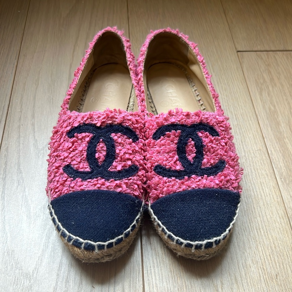Chanel Espadrilles Pink /Navy Terry as 35/5 RARE! Authentic